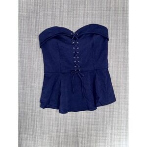 Express Peplum Tube Top Womens Small Blue Stretch Corset Bustier Lace Up Cropped